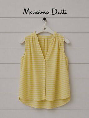 MASSIMO DUTTI – Sleeveless Yellow & White Striped Blouse – Size 38 (US 6)